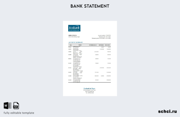 цифровая загрузка шаблона Excel банковской выписки Нигера Ecobank